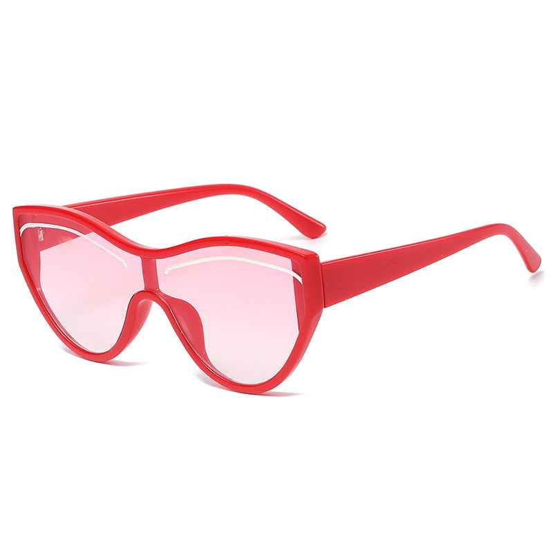 New Personality Cat Eye Sunglasses Female Trend Street Shot One-Piece Sunglasses Candy Color Eyebrow Glasses by eprolo