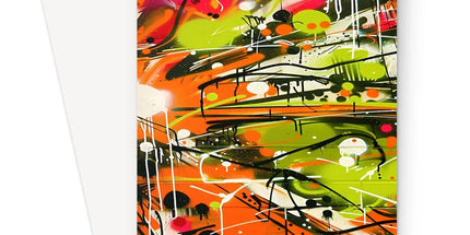 Neon Splatter Symphony: Urban Graffiti Art Greeting Card by Prodigi