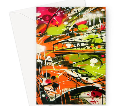 Neon Splatter Symphony: Urban Graffiti Art Greeting Card - D'Sare