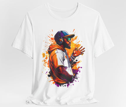 Urban Rapper Portrait Tee — Colorful Hip Hop Artist Graphic T-Shirt