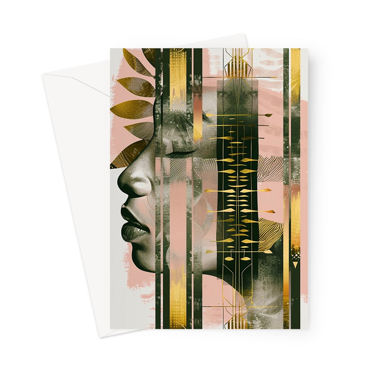 Echoes of Life: Afrocentric Meditation Peach and Gold Abstract Art Eclectic  Greeting Card