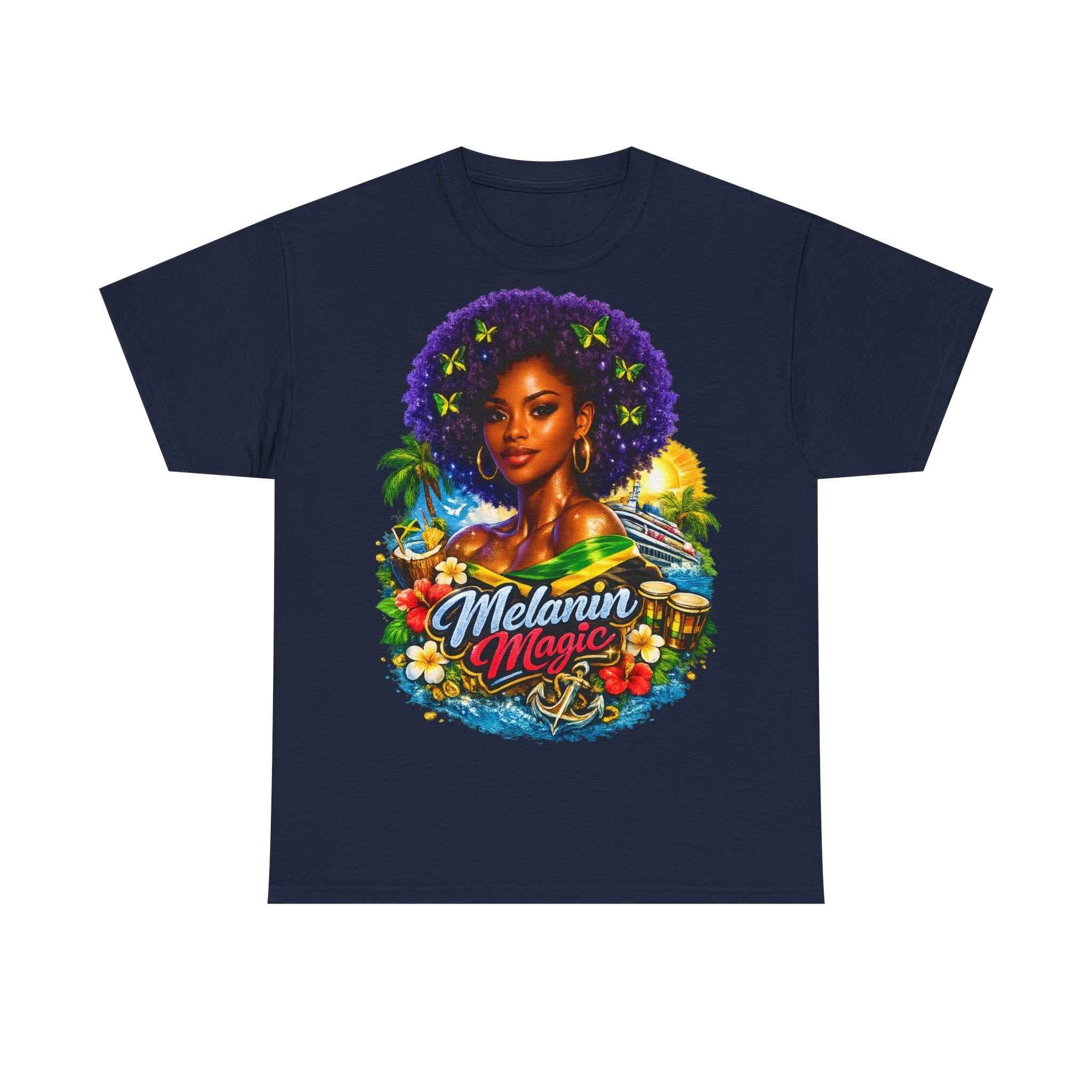 Melanin Magic Jamaica Portrait T-Shirt — Afrocentric Floral Tee