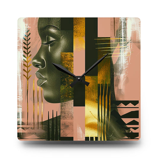 Echoes of Life:  Afrocentric Peach and Gold Abstract Art Eclectic Wall Clock - D'Sare