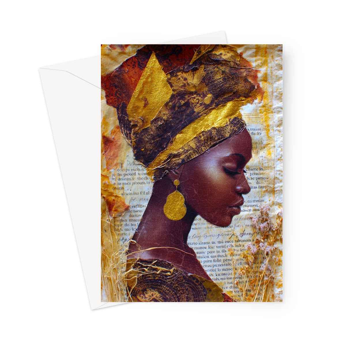 Elegant African Woman Portrait Greeting Card With Gold Headwrap