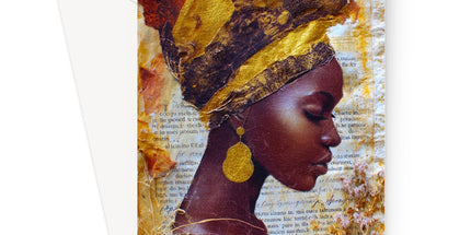 Elegant African Woman Portrait with Gold Headwrap Greeting Card by Prodigi