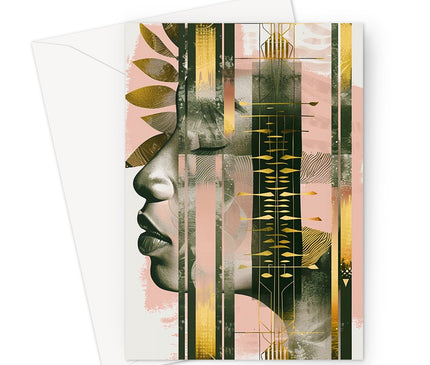 Echoes of Life: Afrocentric Meditation Peach and Gold Abstract Art Eclectic  Greeting Card