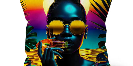 Tropical Sunset Dreams : Neon Vibes Cushion by Prodigi