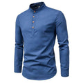 Men's Fashion Slim Solid Color Long Sleeve Business Stand Collar Cotton Linen Half Open Men's Shirt by eprolo
