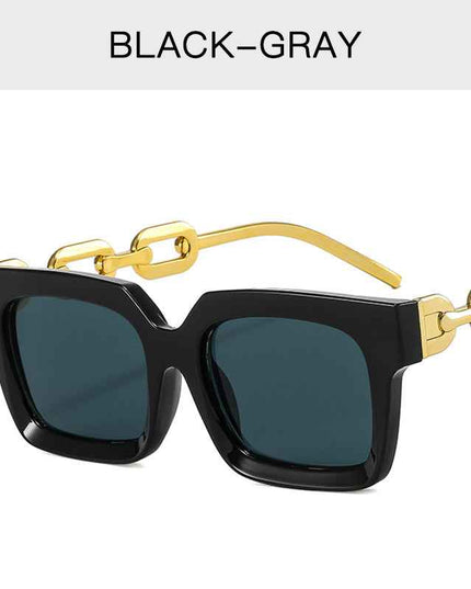 Fashion New Sunglasses Trend Personality Metal Chain Leg Glasses Retro Square Large Frame Net Red Sunglasses by eprolo