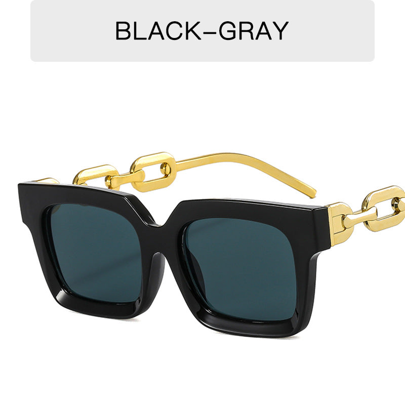 Fashion New Sunglasses Trend Personality Metal Chain Leg Glasses Retro Square Large Frame Net Red Sunglasses