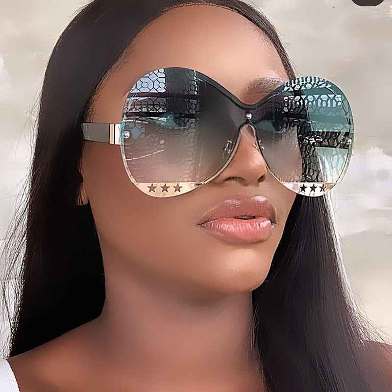 Gradual Color Runway Sunglasses Female Fashion Hollowed Out Five-Star Metal Trend Sunglasses by eprolo