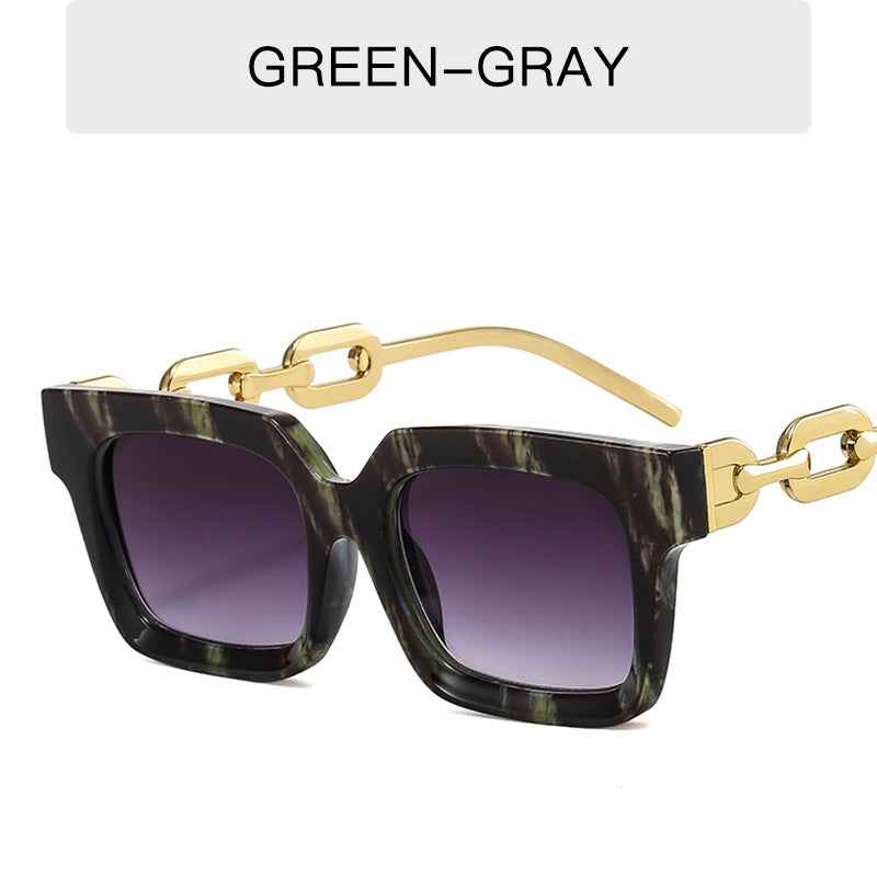 Fashion New Sunglasses Trend Personality Metal Chain Leg Glasses Retro Square Large Frame Net Red Sunglasses by eprolo