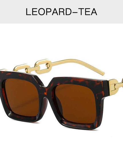 Fashion New Sunglasses Trend Personality Metal Chain Leg Glasses Retro Square Large Frame Net Red Sunglasses by eprolo