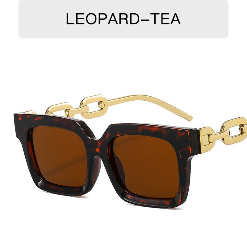 Fashion New Sunglasses Trend Personality Metal Chain Leg Glasses Retro Square Large Frame Net Red Sunglasses