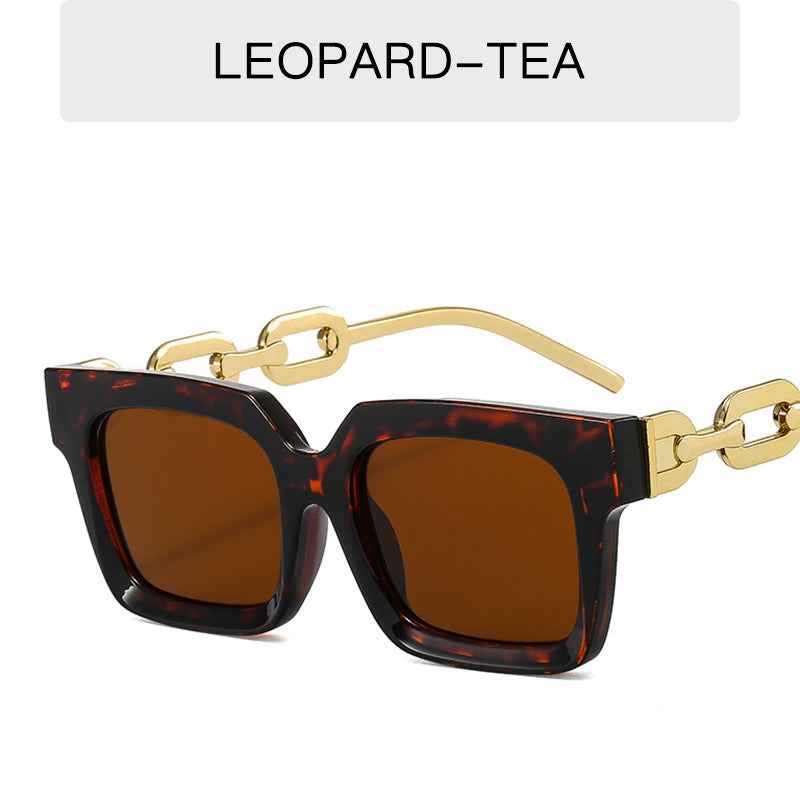 Fashion New Sunglasses Trend Personality Metal Chain Leg Glasses Retro Square Large Frame Net Red Sunglasses by eprolo