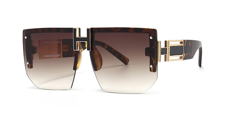 New Fashion Oversized Gradient Sunglasses H Letter Designer Shades For Women Orange Square Sun Glasses Female Frameless