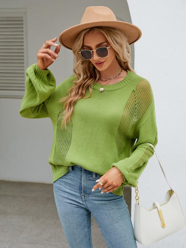 Hollow Pullover Fashion Knitted Round Neck Women's Sweater