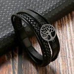 Life Roots - Men's Multi-Layer Woven Leather & Titanium Tree of Life Bracelet - D'Sare