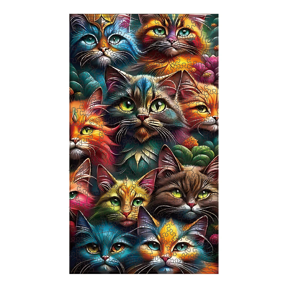 Cats Wooden Puzzle, Unique Shaped Pieces Wooden Jigsaw Puzzles for Adults, Ghristmas Gift Family Game Home Decor