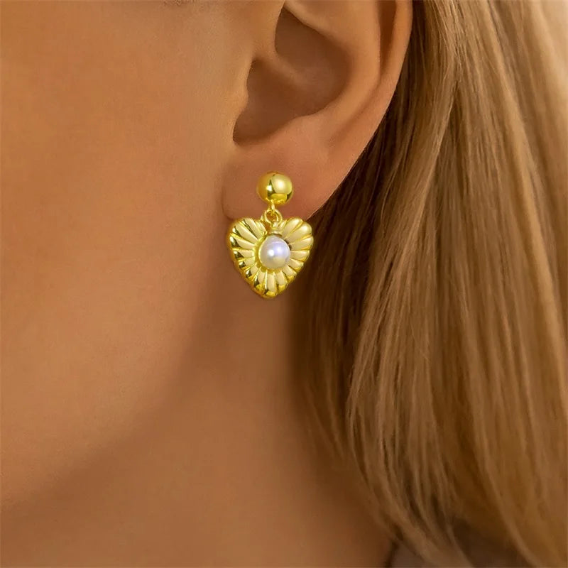 925 Silver Color Zircon Stars & Pearls Sea Shell Golden Earrings for Women