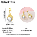 925 Silver Color Zircon Stars & Pearls Sea Shell Golden Earrings for Women