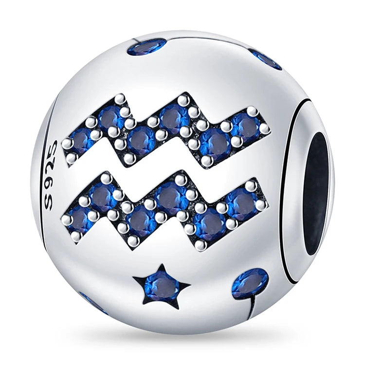 Genuine 925 Silver 12 Constellation Zodiac Round Beads for Charm Bracelets