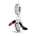 925 Silver Color Fashion High Heels Lipstick Camera Charms Bead Fit Pandora 925 Original Bracelets DIY Mother's Day Jewelry Gift