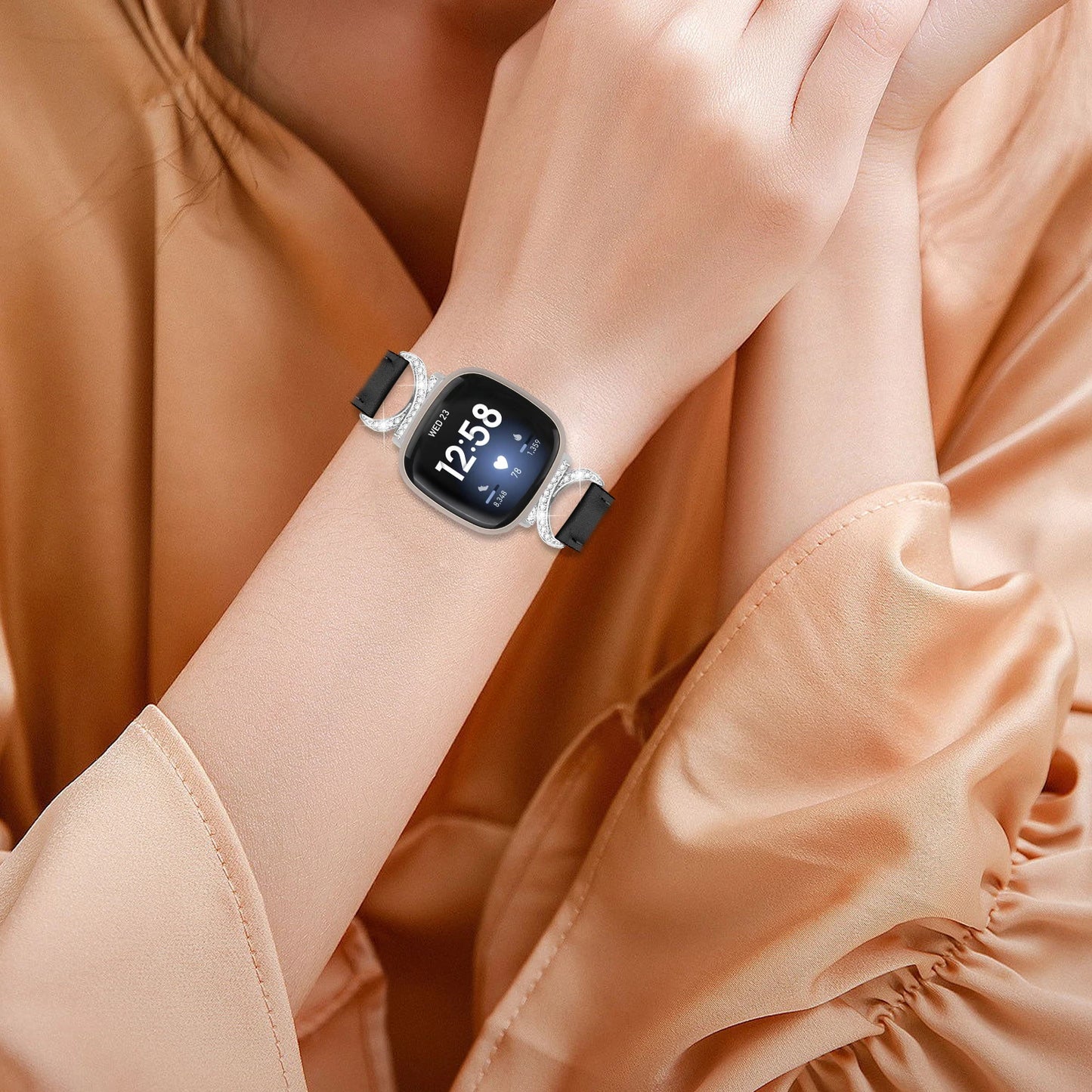 Fitbit Versa & Sense Leather-Metal Watchband Strap