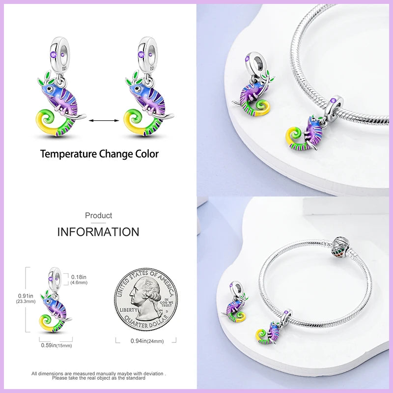 925 Silver Color Fantasy Flying Chameleon Dragon Butterfly Purple Charms Pendants Fit Pandora 925 Original Bracelets DIY Jewelry