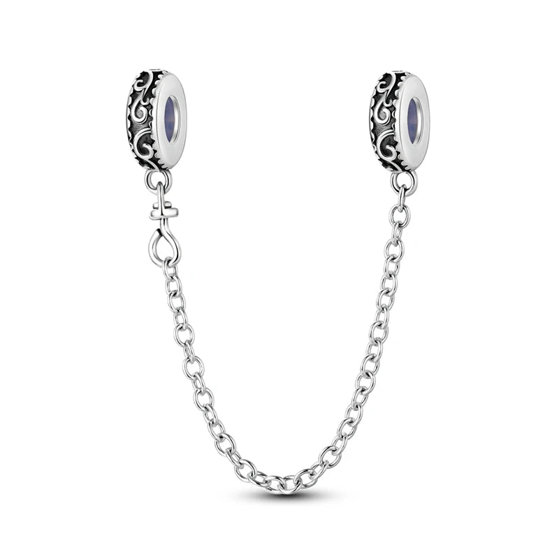 New 925 Silver Color Evil Eye Stars Moon Butterfly Cat Safety Chains Charms Beads Fit Pandora 925 Original Bracelets DIY Jewelry