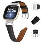 Fitbit Versa & Sense Leather-Metal Watchband Strap - D'Sare