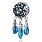 Fashion 925 Silver Color Feather Colorful Dreamcatcher Charms Bead Fit Pandora 925 Original Bracelets Exquisite DIY Jewelry Gift