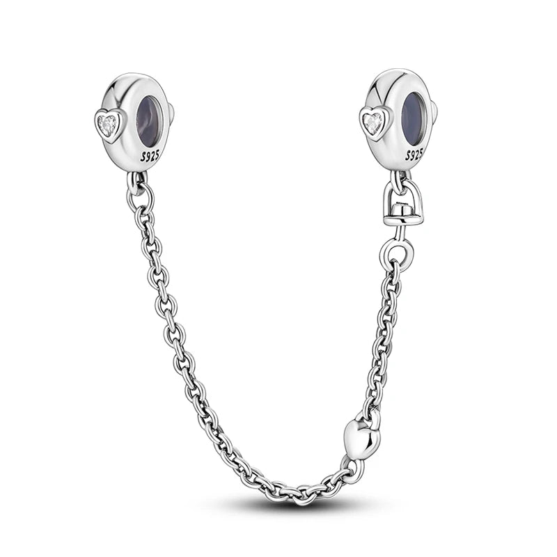 New 925 Silver Color Evil Eye Stars Moon Butterfly Cat Safety Chains Charms Beads Fit Pandora 925 Original Bracelets DIY Jewelry