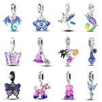 925 Silver Color Fantasy Flying Chameleon Dragon Butterfly Purple Charms Pendants Fit Pandora 925 Original Bracelets DIY Jewelry