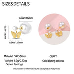 925 Silver Color Zircon Stars & Pearls Sea Shell Golden Earrings for Women