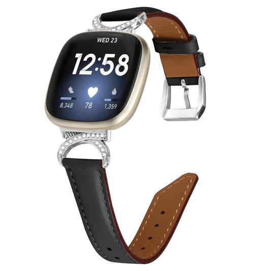 Fitbit Versa & Sense Leather-Metal Watchband Strap