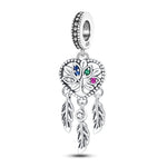 Fashion 925 Silver Color Feather Colorful Dreamcatcher Charms Bead Fit Pandora 925 Original Bracelets Exquisite DIY Jewelry Gift