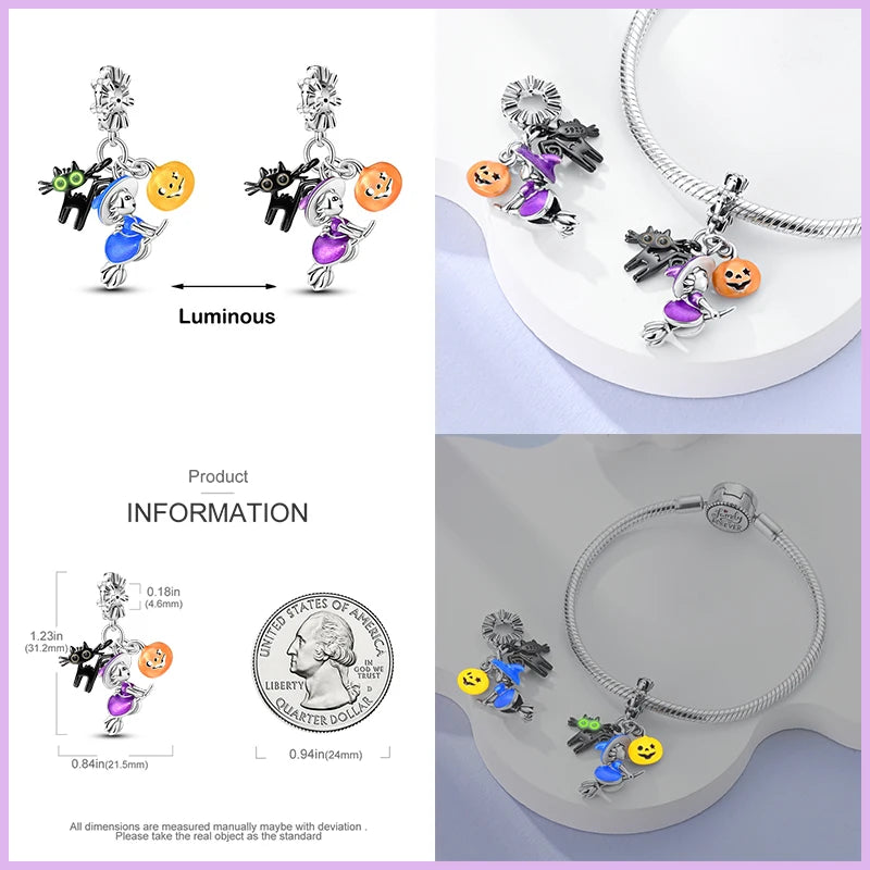 925 Silver Color Fantasy Flying Chameleon Dragon Butterfly Purple Charms Pendants Fit Pandora 925 Original Bracelets DIY Jewelry