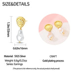 925 Silver Color Zircon Stars & Pearls Sea Shell Golden Earrings for Women