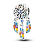 Fashion 925 Silver Color Feather Colorful Dreamcatcher Charms Bead Fit Pandora 925 Original Bracelets Exquisite DIY Jewelry Gift