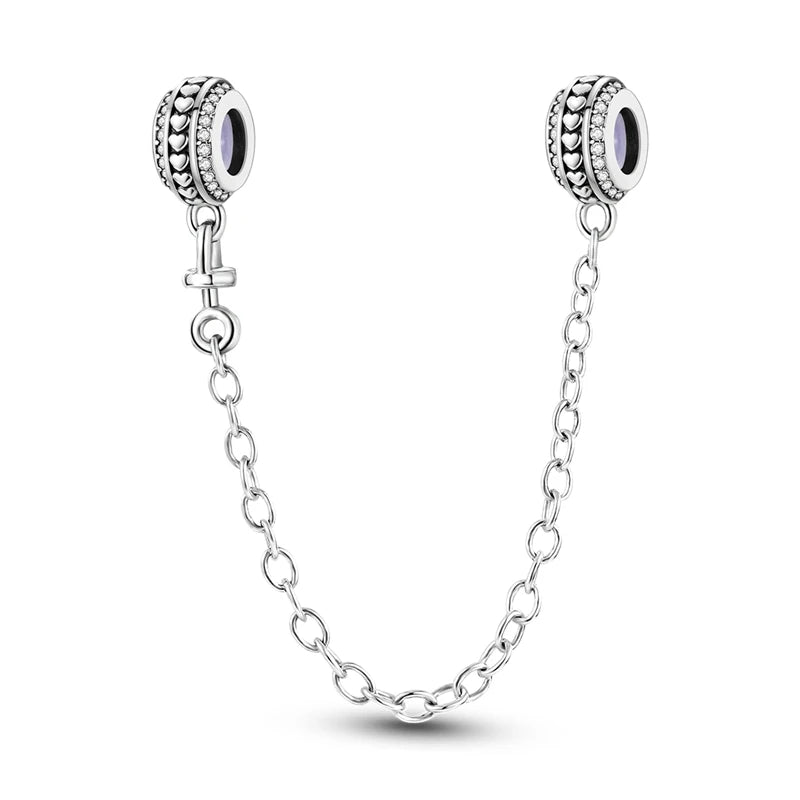 New 925 Silver Color Evil Eye Stars Moon Butterfly Cat Safety Chains Charms Beads Fit Pandora 925 Original Bracelets DIY Jewelry