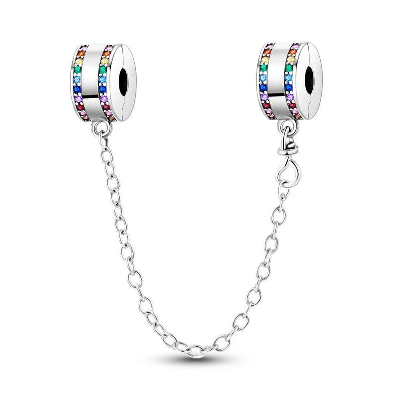 New 925 Silver Color Evil Eye Stars Moon Butterfly Cat Safety Chains Charms Beads Fit Pandora 925 Original Bracelets DIY Jewelry