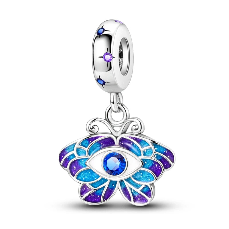 925 Silver Color Fantasy Flying Chameleon Dragon Butterfly Purple Charms Pendants Fit Pandora 925 Original Bracelets DIY Jewelry