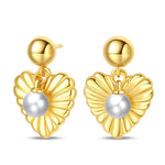 925 Silver Color Zircon Stars & Pearls Sea Shell Golden Earrings for Women