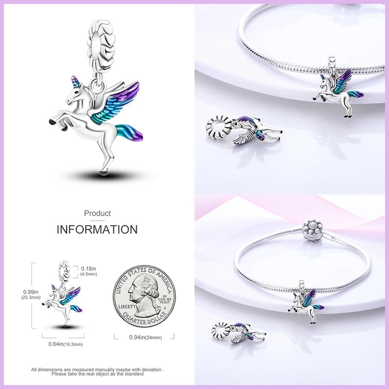 925 Silver Color Fantasy Flying Chameleon Dragon Butterfly Purple Charms Pendants Fit Pandora 925 Original Bracelets DIY Jewelry