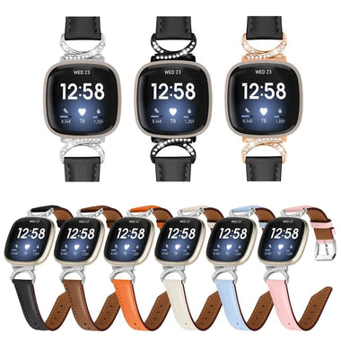 Fitbit Versa & Sense Leather-Metal Watchband Strap - D'Sare