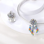 Fashion 925 Silver Color Feather Colorful Dreamcatcher Charms Bead Fit Pandora 925 Original Bracelets Exquisite DIY Jewelry Gift