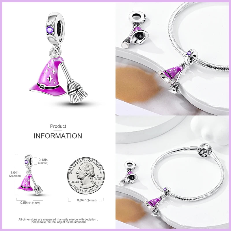 925 Silver Color Fantasy Flying Chameleon Dragon Butterfly Purple Charms Pendants Fit Pandora 925 Original Bracelets DIY Jewelry