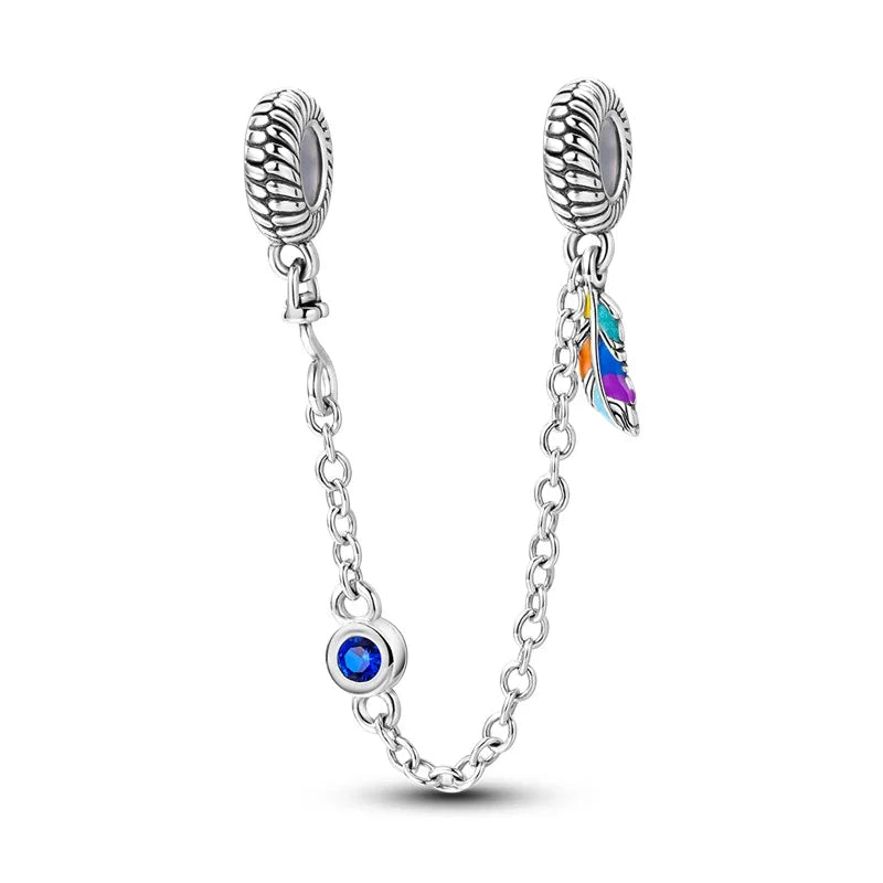 New 925 Silver Color Evil Eye Stars Moon Butterfly Cat Safety Chains Charms Beads Fit Pandora 925 Original Bracelets DIY Jewelry