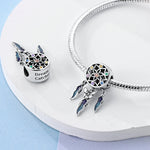 Fashion 925 Silver Color Feather Colorful Dreamcatcher Charms Bead Fit Pandora 925 Original Bracelets Exquisite DIY Jewelry Gift